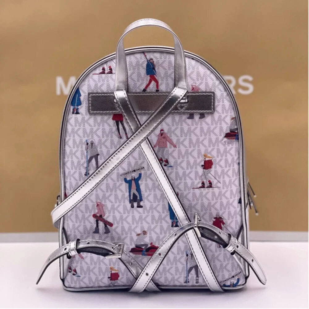Michael Kors Jet Set Girls Adina Medium Backpack MK Bright White Silver